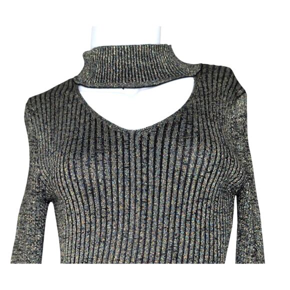 Y2K Metallic Cutout Bodycon Ribbed Midi Dress Small Grunge Club Party‎ Shimmer - Picture 3 of 7